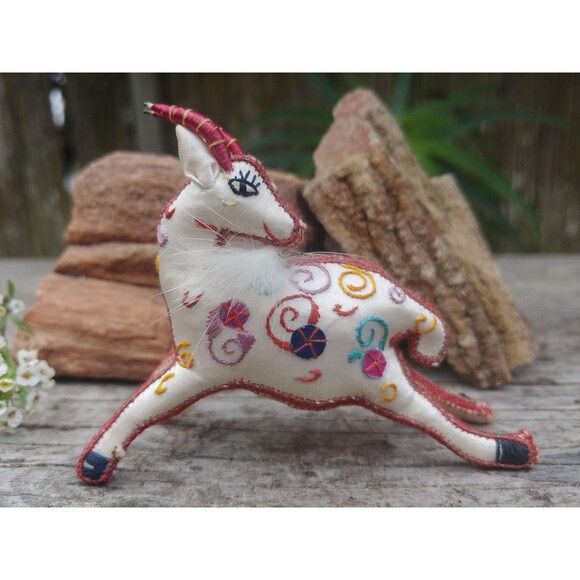 Vintage Miniature Embroidered Silk Stuffed Gazelle - Picture 2 of 10